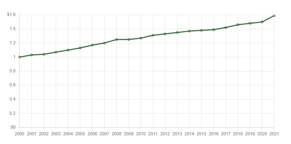 Инфляция доллара в период с 2000 по 2021 годы